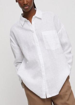 Лляна сорочка жіноча біла оверсайз