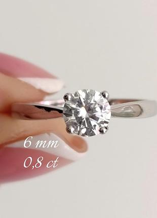 Серебряное кольцо с муассанитом 0,8 ct. 6 мм 17,5 размер, сертификат (219157077)