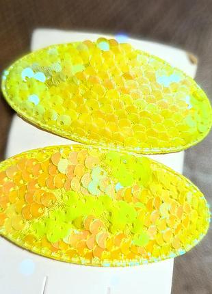 Заколки с пайетками желтые 2шт хлопушка