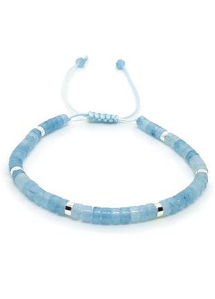 🔺🐬 тонкий браслет-фенечка з натурального аквамарину2 фото