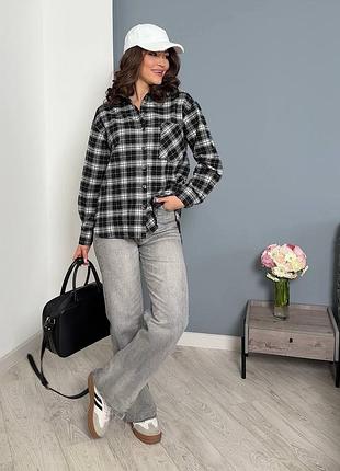 Жіноча сорочка у клітинку фланель на ґудзиках