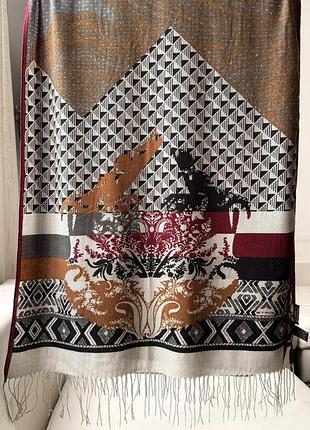 Etro большой шарф палантин с тонкой бахромой шерсть шелк кашемир
