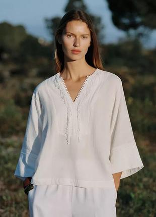 Хлопковая блузка-кимоно