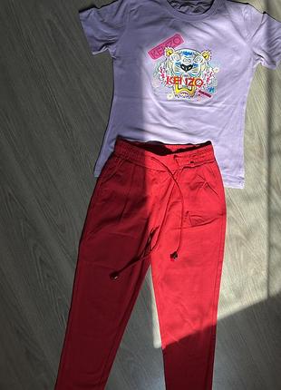 Красные брюки и футболка kenzo ps