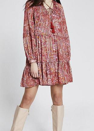 Сукня ярусна з люрексом в принт пейслі river island р.14/16