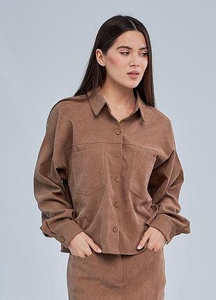 Сорочка жіноча вельветова укорочена, з довгим рукавом, весняна, осінна, моко