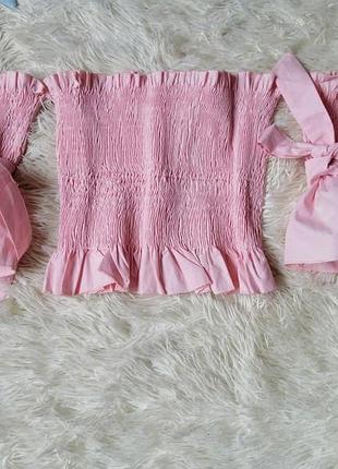 Блуза топ натуральный хлопок стрейч резинка воланы завязки