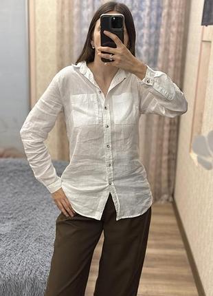 Белая удлиненная льняная лен рубашка primark