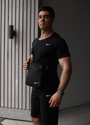 Комплект мужской nike: футболка черная + шорты черные + борсетка черная