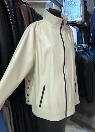 Подовжена куртка молочна,френч шкіра беж
