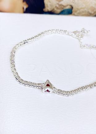 590041c02 красное сердце original pandora s925 ale оригинал пандора новый с биркой серебряный браслет теннисный с красным сердечком сердце3 фото