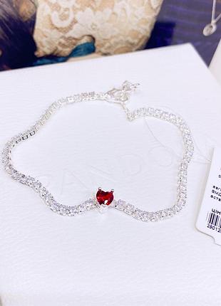 590041c02 красное сердце original pandora s925 ale оригинал пандора новый с биркой серебряный браслет теннисный с красным сердечком сердце2 фото