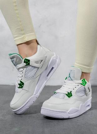 Женские кроссовки air jordan 4 retro white metallic green
