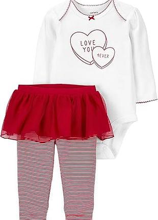 Carters комплект двойка боди штаны с юбкой пачкой картерс love you 4ever