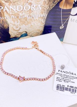 580041c01 розовое сердце original pandora s925 ale оригинал пандора новый с биркой серебряный браслет розовое золото теннисный с сердечком сердце