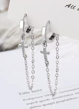 Сережки срібло 925 хрестик серьги серебро