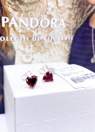 292549c01 красное сердце original pandora s925 ale оригинал пандора новые с биркой серебряные серьги сердца сердце красное с камнями