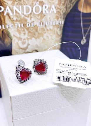 298427c02 красные сердца original pandora s925 ale оригинал пандора новые с биркой серебряные серьги сердца красные сердце с камнями