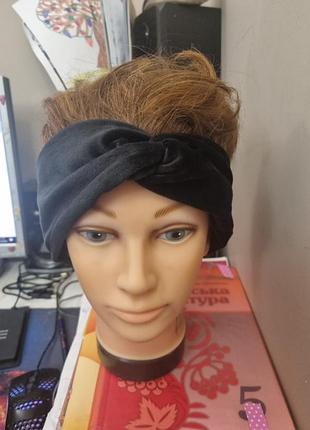 Повязка на голову чёрная серая тонкая