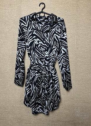 Атласное платье рубашка платья принт зебра