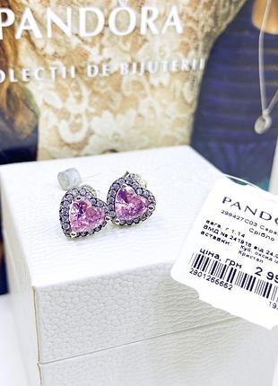 298427c03 розовые сердца original pandora s925 ale оригинал пандора новые с биркой серебряные серьги сердца сердце с камнями