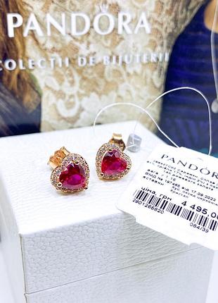 288427c02 красные сердца original pandora s925 ale оригинал пандора новые с биркой серебряные серьги розовое золото сердца красные сердце