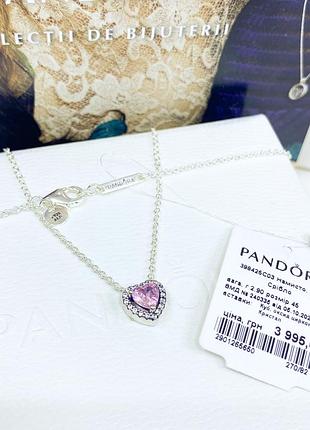 398425c03 искренние чувства original pandora s925 ale оригинал пандора новые с биркой серебряное колье ожерелье сердца сердце розовое с камнями