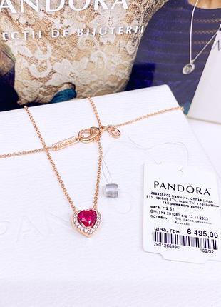 388425c02 искренние чувства original pandora s925 ale оригинал пандора новые с биркой серебряное колье ожерелье розовое золото сердца сердце красное