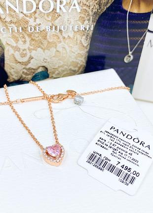 388425c03 искренние чувства original pandora s925 ale оригинал пандора новые с биркой серебряное колье ожерелье розовое золото сердца сердце
