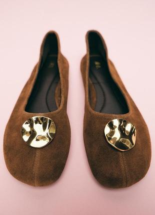 Шкіряні балетки із замшевого спилка
