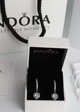 Жіночі срібні сережки pandora серце з блискучим ореолом