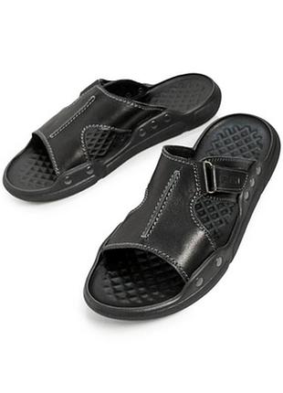 Шлепанцы levis, кожаные шлепки, чоловічі шкіряні шльопанці1 фото