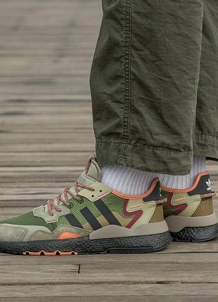 Мужские кроссовки хаки adidas nite jogger boost core black orange dark green