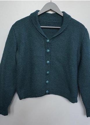 Винтажный ручная вязка кардиган свитер шерсть размер l-xl