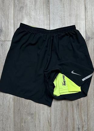 Шорты nike pro running dri-fit с лосинами 2в1