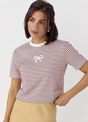 Полосатая футболка с вышитым бантиком