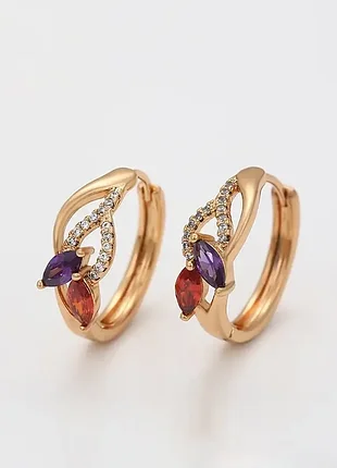 Сережки-кільця з різнокольоровими кристалами фірма xuping (медичне золото)