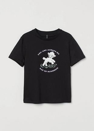 Футболка женская с принтом h&m черная с белым, 100% хлопок, размер xs и l, новая с биркой