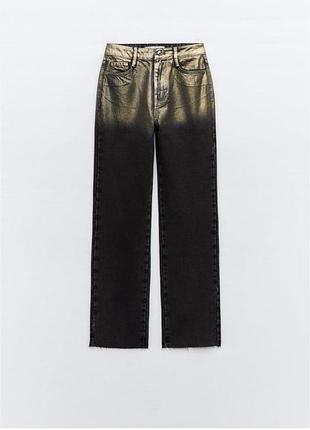 Джинсы zara металлик золотые джинсы прямые джинсы2 фото
