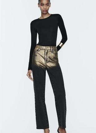Джинсы zara металлик золотые джинсы прямые джинсы
