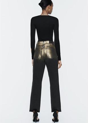 Джинсы zara металлик золотые джинсы прямые джинсы3 фото
