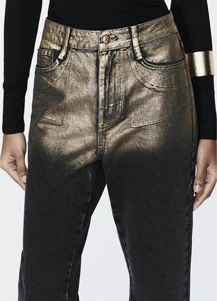 Джинсы zara металлик золотые джинсы прямые джинсы4 фото