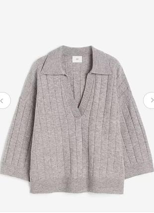 Бежевий шерстяний джемпер поло в рубчик h&m