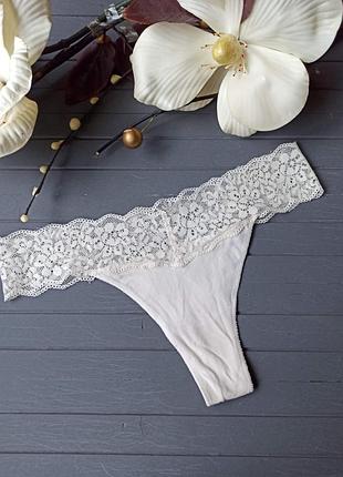 Бавовняні трусики бразиліани із широким мереживом, вершкові