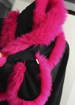 Меховой шарф воротник с прорезью. малиновый цвет, фуксия.