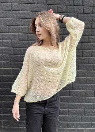 Модний светр павутинка оверсайз, вʼязаний прозорий светр джемпер ручна робота