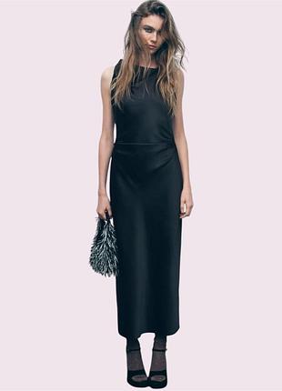 Сукня міді атласна zara xs чорна