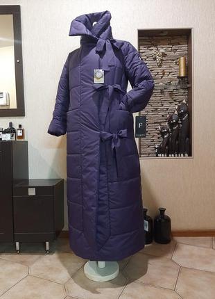 Пуховик пальто стеганное фіолетовий ковдру3 фото