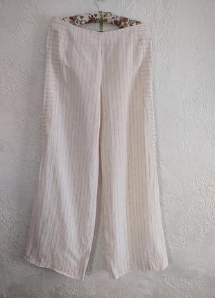 Брюки молочные в красную полоску ,лен
