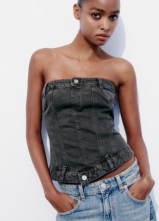 Черный джинсовый корсет зара/zara